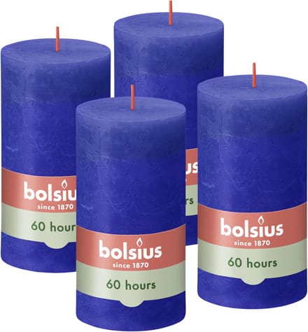 Bolsius - Rustieke Kaarsen - 4 Stuks - Blauw - 13cm - 60 branduren