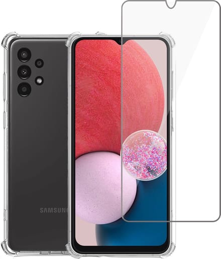 Geschikt voor Samsung A13 4G Hoesje + Screenprotector – Gehard Glas Cover – Shock Proof Case – Transparant