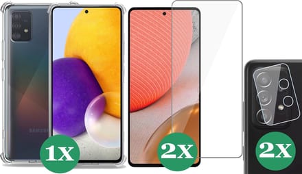 Hoesje geschikt voor Samsung Galaxy A72 - 2x Screenprotector Glas & 2x Camera Screen Protector - Transparant Shock Case