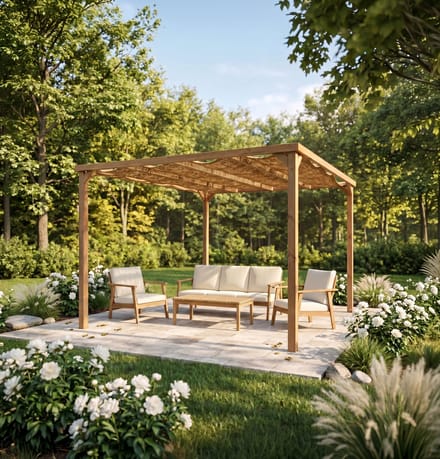 Pergola met kokos schaduwdoek - Vierkant - 3mx3m - Solid - S7015