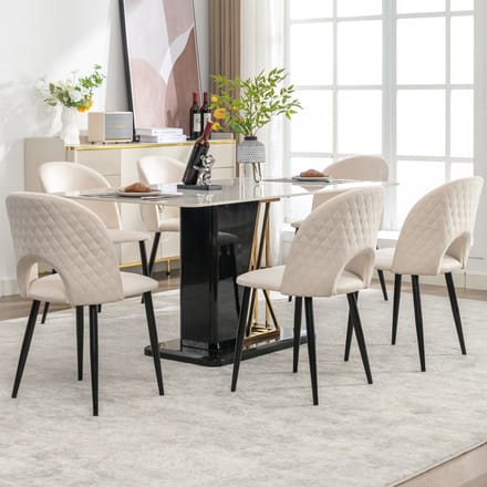 MODENUIT Eetkamerstoel - Design Met Rugleuning - Set Van 2 - Verstelbare Poten - Voor Eetkamer - Fluweel Beige