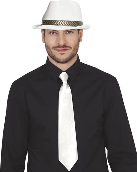 Boland Verkleedkleding setje 2 delig - wit - hoed en stropdas - heren en dames