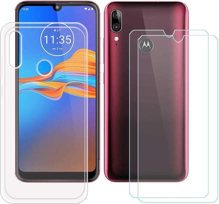 CaseGeschikt voor: Motorola E6 Plus Transparant TPU Siliconen Soft + 2X Tempered Glass Screenprotector