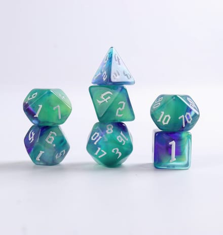 Lapi Toys - Dungeons and Dragons dobbelstenen - D&D dobbelstenen - D&D polydice - 1 set (7 stuks) - Acryl - Groen - Blauw