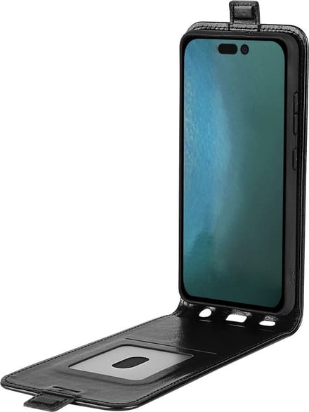 Peachy Vertical Flipcase kunstleer hoesje geschikt voor iPhone 14 Pro Max - zwart