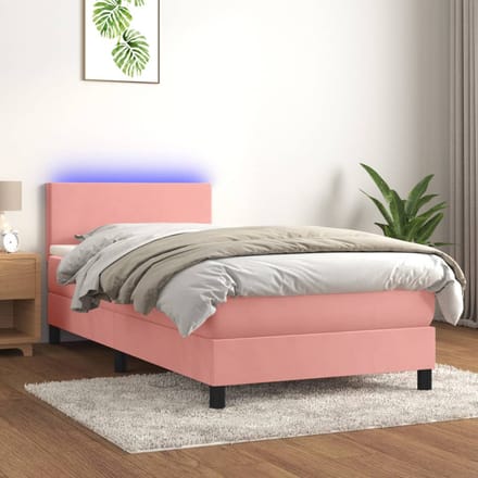 vidaXL - Boxspring - met - matras - en - LED - fluweel - roze - 90x190 - cm