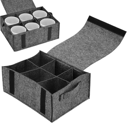 Camping Cup Holder - Felt Organiser - Tafel Accessoires - 6 Compartimenten - 28 x 21 cm - Grijs
