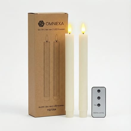 OMNIEXA LED Kaarsen - Dinerkaarsen Set van 2 met Afstandsbediening en Timer - Crème - 24,5 cm
