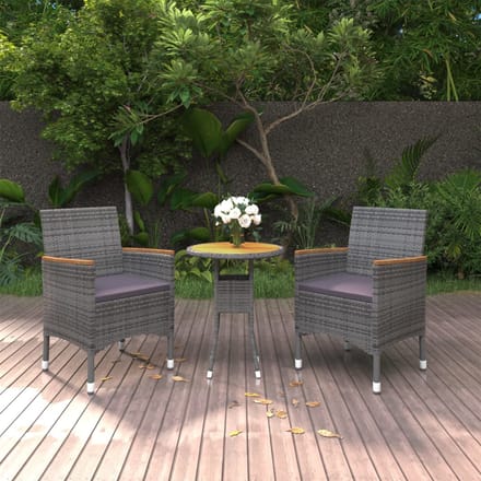 vidaXL - 3-delige - Tuinset - poly - rattan - grijs