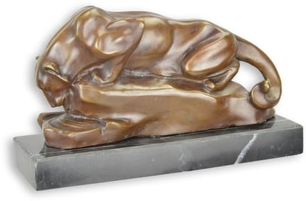 Bronzen beeld - Poema bij waterpoel - sculptuur - 16,5 cm hoog