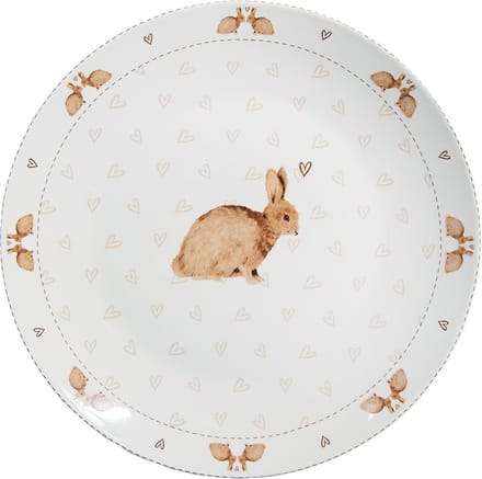 Clayre & Eef Dinerbord Ø 26 cm Wit Bruin Porselein Konijnen