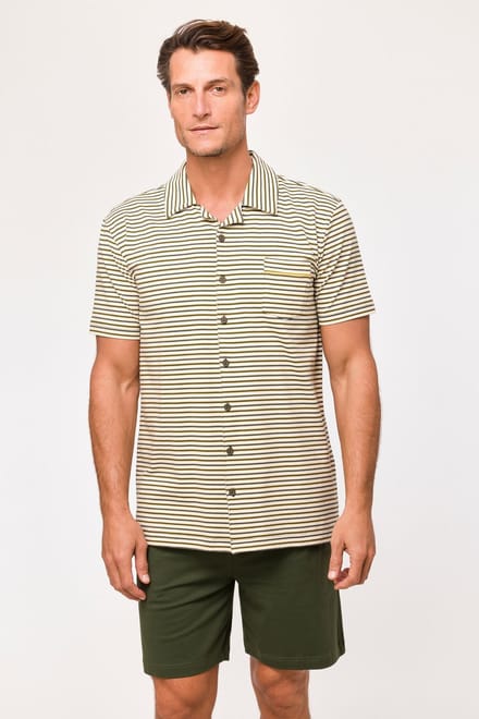 Woody Jongens-Heren Pyjama beige streep - maat 164/14J