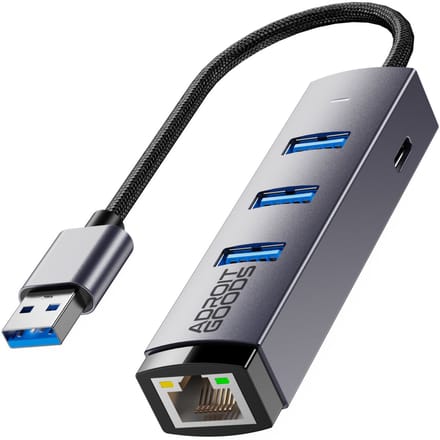 AdroitGoods USB-A Hub met Gigabit Ethernet & 3x USB 3.0 - 1000 Mbps - Snelle LAN-adapter - Aluminium - Stabiel Internet & Data Overdracht