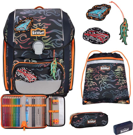 Scout schooltas Safety Light Genius Set 5-delig Flames donkergrijs