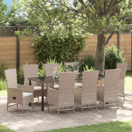 vidaXL - Tuin - Eettafel - Set - 9 - st - Beige - poly - rattan