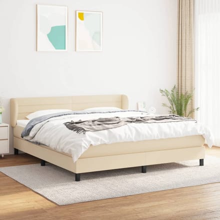 vidaXL - Boxspring - met - matras - stof - crèmekleurig - 160x200 - cm