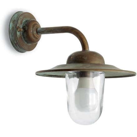 Moretti Luce Casale buitenwandlamp, messing, glas, IP44, projectie 30 cm