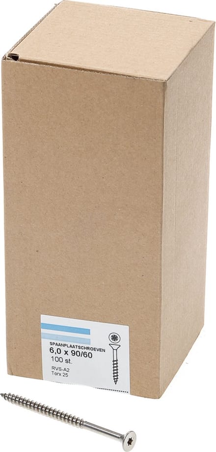 Spaanplaatschroef rvs-a2 pk tx-25 6.0x90/60 (