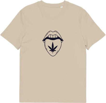 Grappig Tshirt met Wietblad Opdruk - Dames & Heren - Minimalistisch Design - Beige - M