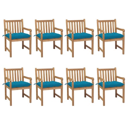 vidaXL - Tuinstoelen - 8 - st - met - lichtblauwe - kussens - massief - teakhout