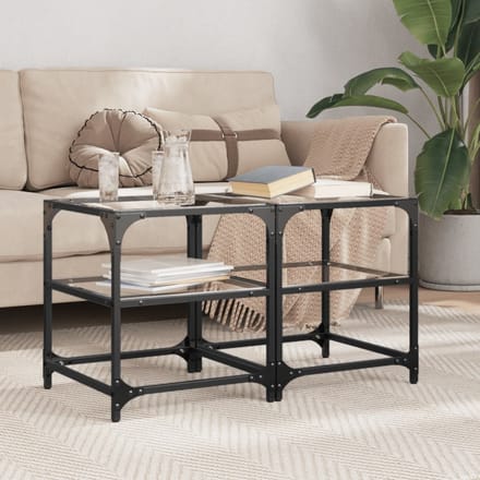 vidaXL - Salontafels - 2 - st - met - transparant - glazen - blad - 40x40x45 - cm - staal