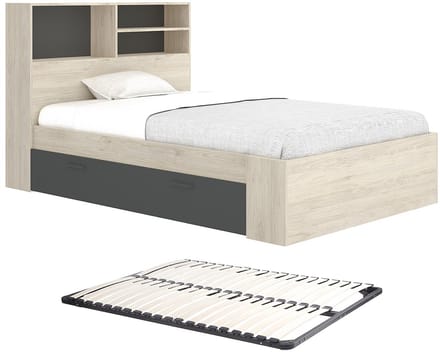 Vente-unique Bedframe hout antracietgrijs, natuurlijk licht 120 x 190 cm