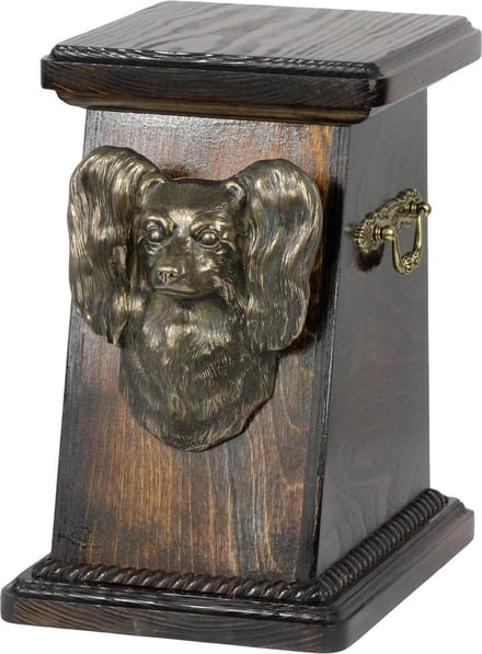Elegante urn met beeld voor Papillon en Continental Toy Spaniel hondenas