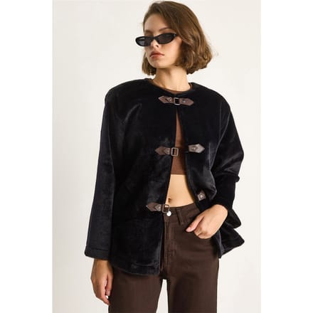 Gestructureerde Gabardine Buttoned Coat met Jacketkraag