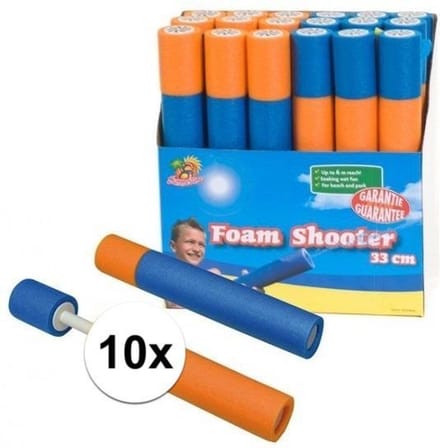 Waterpistool foam - 10x - 33 cm - multi kleuren - waterspuiter - buitenspeelgoed