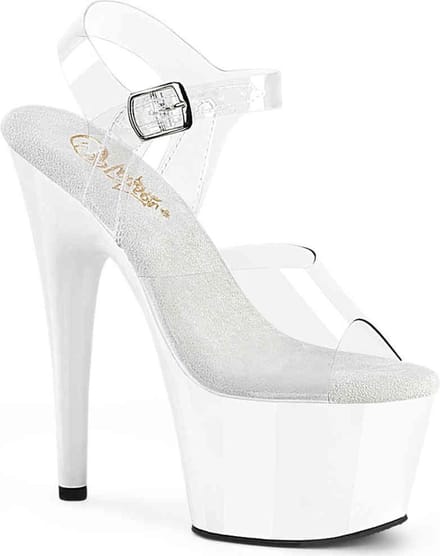Pleaser - ADORE708 Sandaal met enkelband - US 10 - 40 Shoes - Transparant/Wit