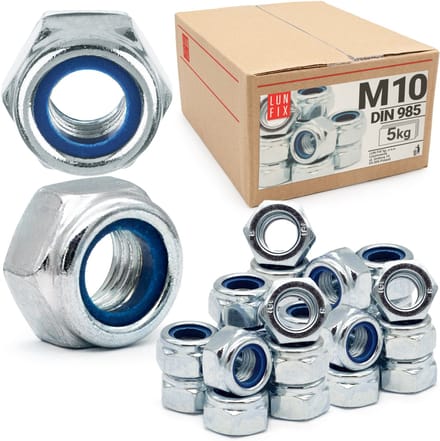 Zelfborgende Zeskantmoer M10 DIN 985 verzinkt - 5kg