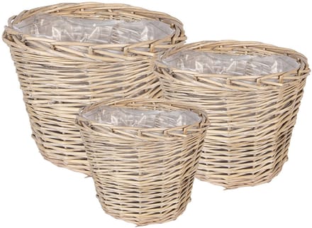 Clayre & Eef Bloempot Set van 3 Ø 34x27 / Ø 29x24 / Ø 23x21 cm Beige Rotan