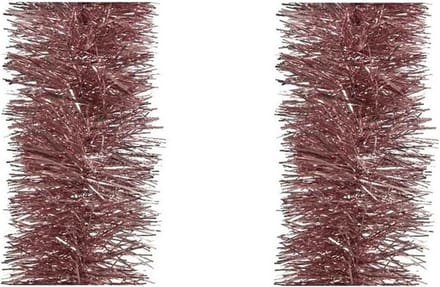 Decoris kerstslinger - 3x stuks - oudroze - 270 x 10 cm - folie/tinsel - lametta slingers