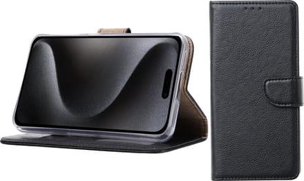 BixB Hoesje Geschikt voor iPhone 15 Pro – portemonnee bookcase met pasjeshouder - Zwart