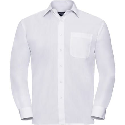 Russell Collection Heren Poplin Easy-Care Formeel Overhemd met Lange Mouwen (Wit)