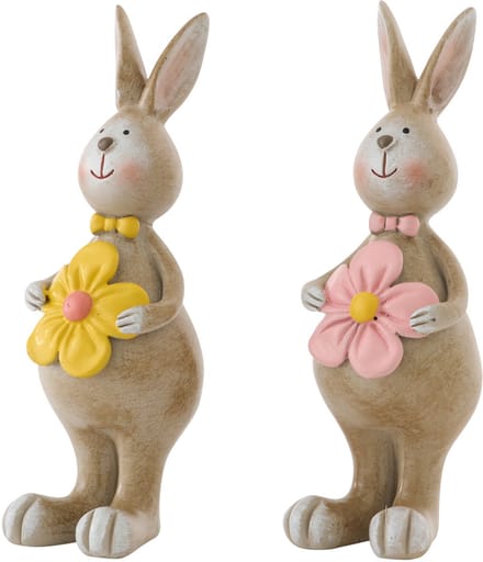 J-Line decoratie Konijn Bloem - polyresin - mix - small - doos van 2