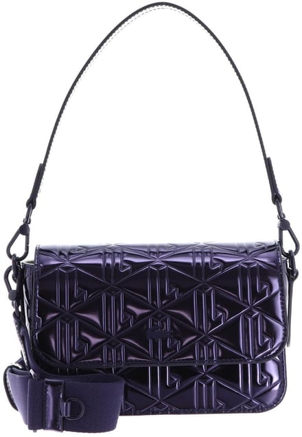 LACOSTE Leren schoudertas Flap Crossover Bag Shiny Dark Blue donkerpaars