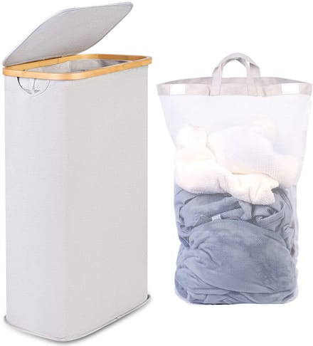 efluky Wasmand met deksel 63L, wasmand smal lichtgrijs
