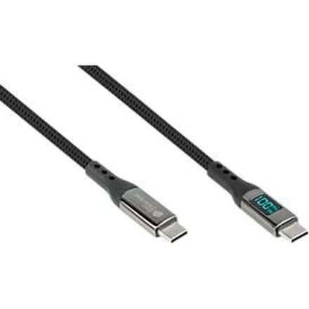 USB 2.0 oplaad-/datakabel Good Connections, USB-C naar USB-C, vermogen 100 W, tot 480 Mbit/s, met digitaal display, lengte 1 m, zwart