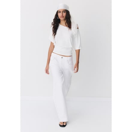 Stradivarius T-shirt met korte mouw en boothals  Wit M