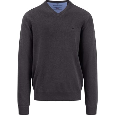 Fynch-Hatton V-hals Trui Antraciet 100% Katoen Regular Fit - XL