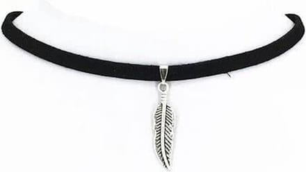 Korte choker ketting met veer hangertje - 30 cm + 5 cm verstelbaar