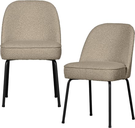 WOOOD Vogue Eetkamerstoelen - Bouclé - Beige - Set van 2