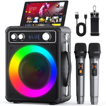 Unyqoos® Multifunctionele Draagbare Karaoke Box met LED Lichteffecten en Diverse Invoeropties