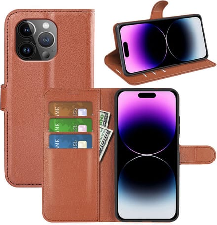 MobyDefend Hoesje - Geschikt voor iPhone 15 Pro - Kunstleren Wallet Book Case (Sluiting Voorkant) - Bruin