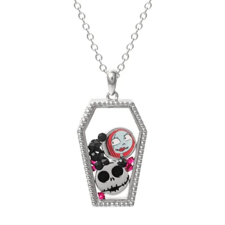 Disney Nightmare Before Christmas Red and black Silver plated Floating Stone Necklace