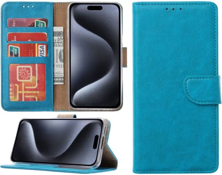 Hoesje geschikt voor iPhone 15 Pro Max - Bookcase - Pasjeshouder - Kunstleer - Blauw
