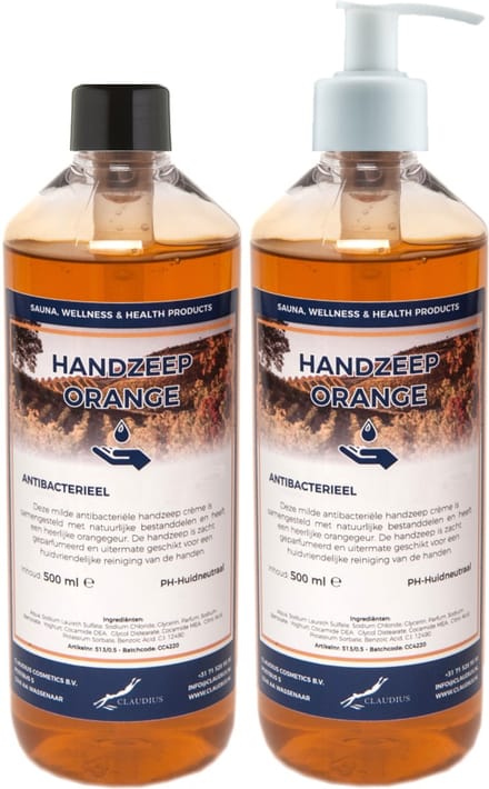 Handzeep Orange 500 ml - set van 2 stuks - met gratis pomp - Voordeelverpakking