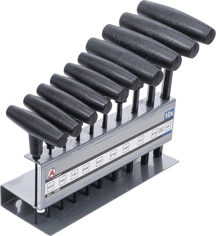 Schroevendraaierset met T-greep, 10-delig, inch bits 3/32" - 3/8", CrV staal, DIN 5264