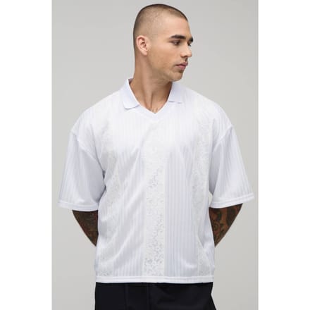 Oversized Boxy Gestreepte Top Met Kanten Paneel In Voetbalstijl | White | Size Small
